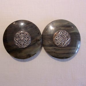 Huge 1910s 1920s 2 sided belt buckle w/silver medallions 5&quot; long