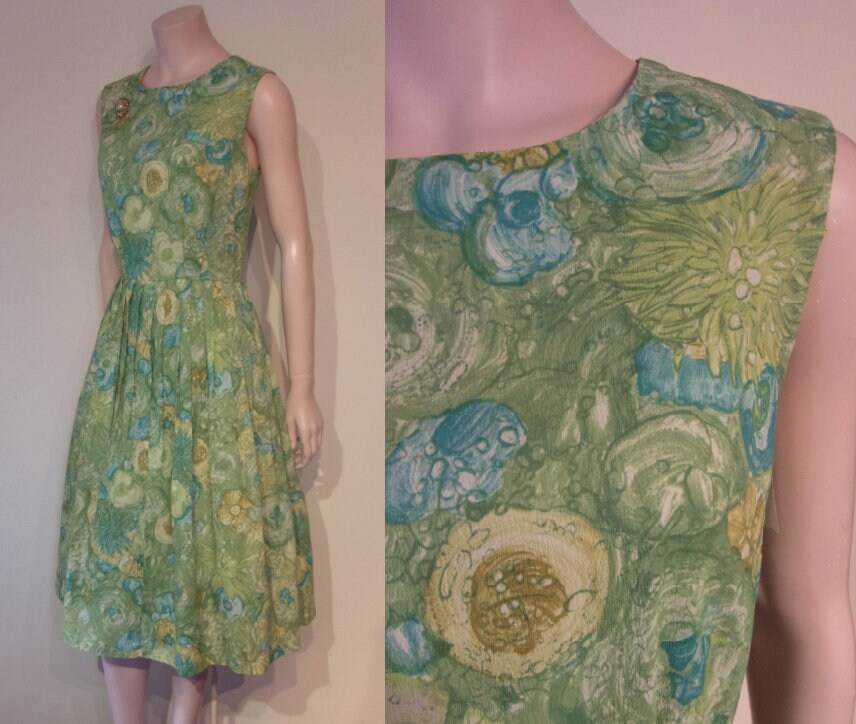 Image of Fun Early S Nylon Fit & Flare Day Dress in Citrus Colours Print Waist "