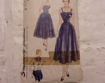 Enchanting 1950 evening dress pattern w/overskirt, fitted jacket pattern Bust 34" Original Paper Pattern