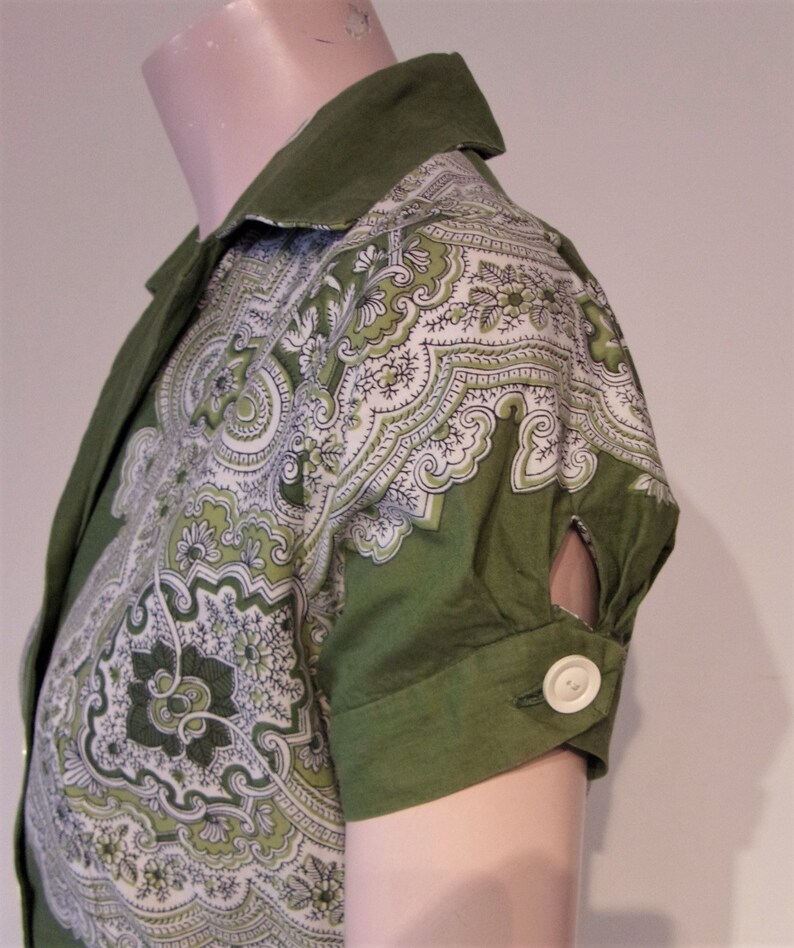 Fantastic 1950s novelty bandanna print day dress waist 26 great colourway