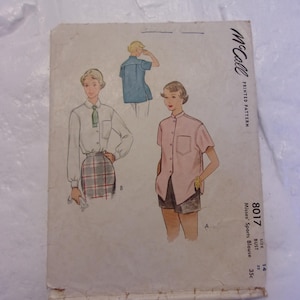 Cool 1950 McCall casual blouse pattern w/sleeve options Bust 32&quot; Original Paper Pattern