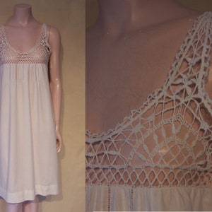 Extraordinary 1910s cotton slip / chemise w/crochet cups and straps Bust 34&quot;-35&quot;