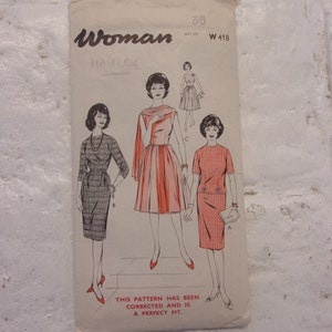 Great early 1960s full skirted / wiggle dress pattern bust 36" 3 views Paper pattern