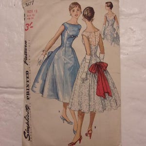 Coquettish 1956 full skirted cocktail dress pattern w/back fullness, bow  bust 32" Original Paper Pattern
