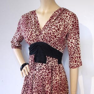 Devastating 1950s Horrockses leopard print rayon knit bombshell dress waist 24 1/2&quot;