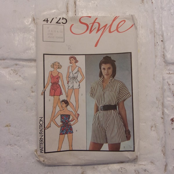 Great 1986 playsuit pattern, 4 different styles, Bust sizes 31 1/2", 32 1/2", 34" original paper pattern
