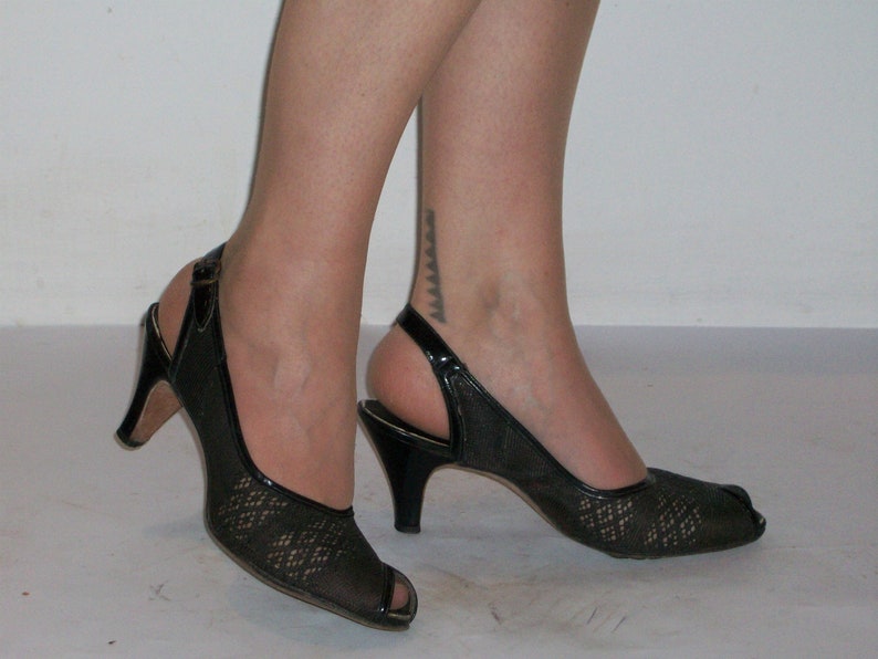 Lovely 1950s Comfortable Mesh Open Toe Slingback Heels Us 8 Etsy