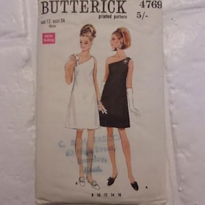 Fabulous 1960s dress pattern one shouldered mini dress Bust 34&quot; Original Paper Pattern