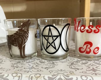 Handcrafted Pagan Votive Candle Holders with candles