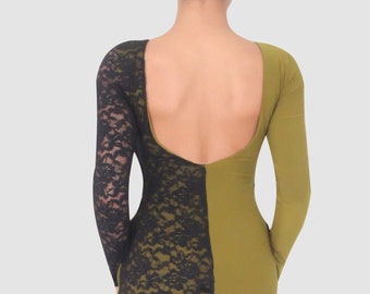 Half and Half Dress / Green I Black Lace / Line Collection