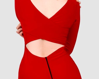 Women's No.2 Dress | Tight Fitting Dress | Classic Dress | Long Sleeve Dress | Red I Black Dress | Line Collection | Women's Party Dress