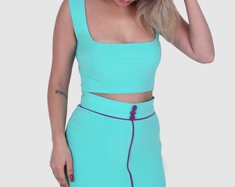 Square Top + FrontLine Botton Set-Dress / Light Green I Purple / Line Collection