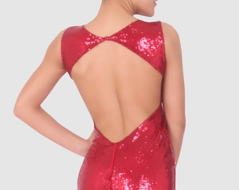 Women's Back Button Dress | Red Sequin Dress | Classic Dress | Stage & Night Dress