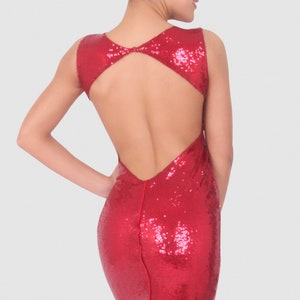 Women&#39;s Back Button Dress | Red Sequin Dress | Classic Dress | Stage & Night Dress