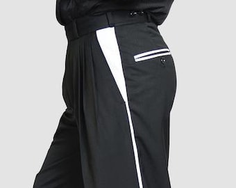 Pantalón de tango de líneas rectas / Pantalón de tango blanco y negro / Pantalón de tango negro / Pantalón de tango para fiestas / Pantalón de tango informal / Pantalón de tango de pierna ancha