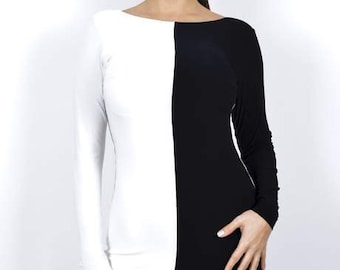 Half and Half Dress I Black I White Long Sleeve Dress I Women's Casual Dress  | Women's Hot Charming Dress | Evening Dress | Line Collection - Etsy