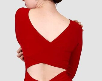 Vestido rojo nº 2 / Vestido rojo y negro / Vestido de manga larga para mujer / Vestido casual / Vestido de novia / Vestido de noche / Colección Line