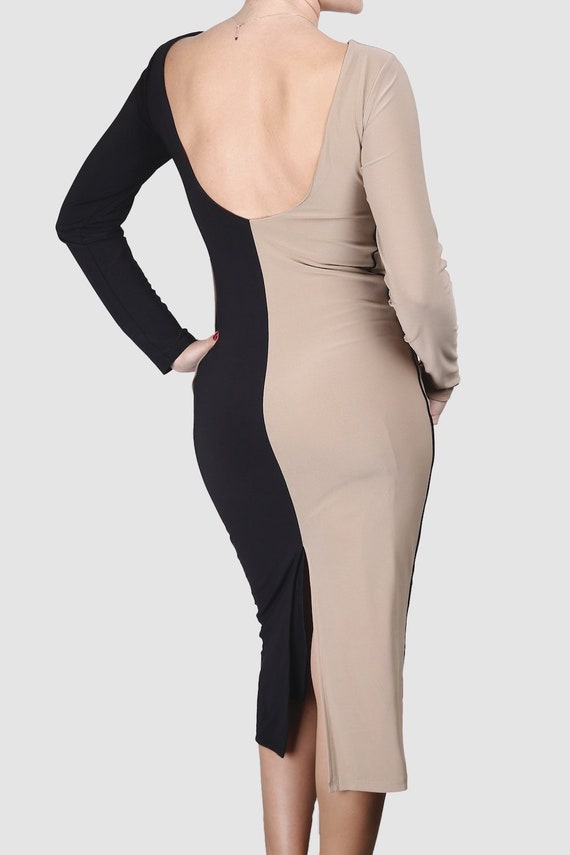 black and beige bodycon dress Elixaire Scarf Maxi Dress Black main image 0