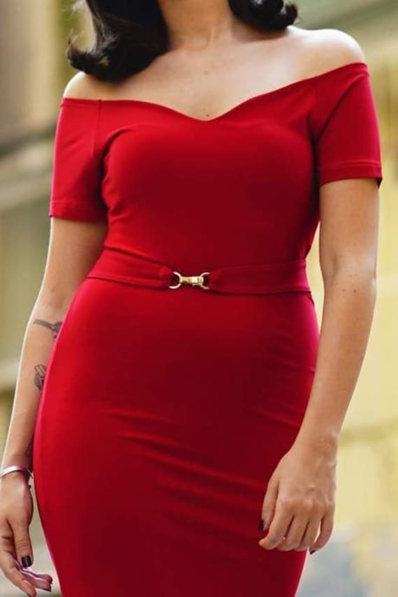 Red Short Sleeve Party Dress With Belt Red Short Sleeve Party Dress With Belt