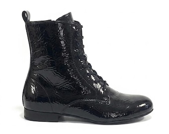 MASCULINE Tango Boots I Androgen Crinkle Patent Black