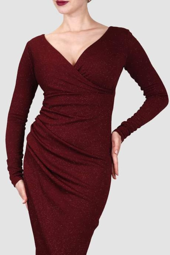 burgundy drape dress JLUXLABEL Women's Drape And Destiny Maxi Dress