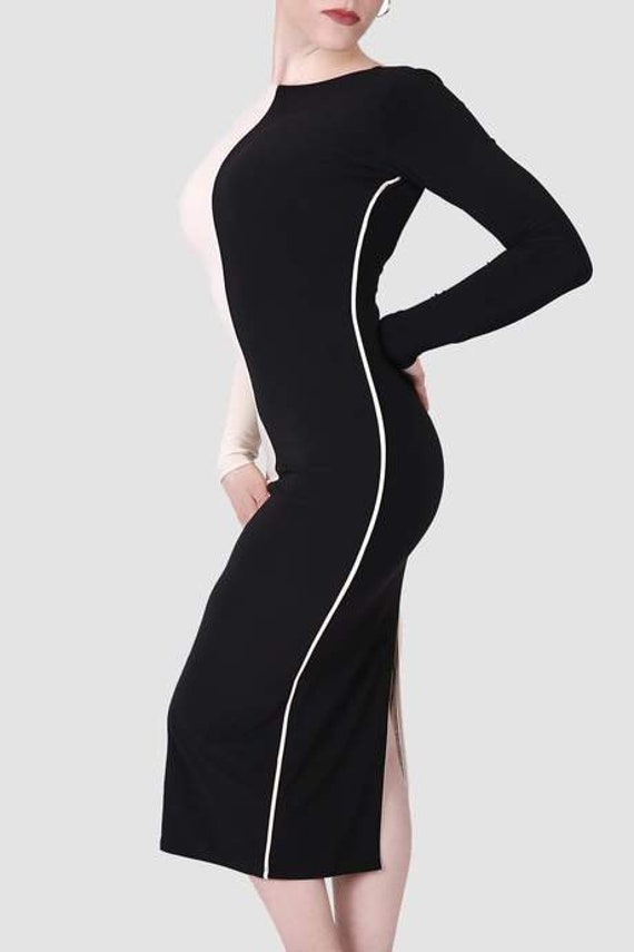 Half and Half Dress I Black I Beige Dress I Long Sleeve Dress I Women's Casual Dress | Women's Hot Charming Dress | Evening Dress