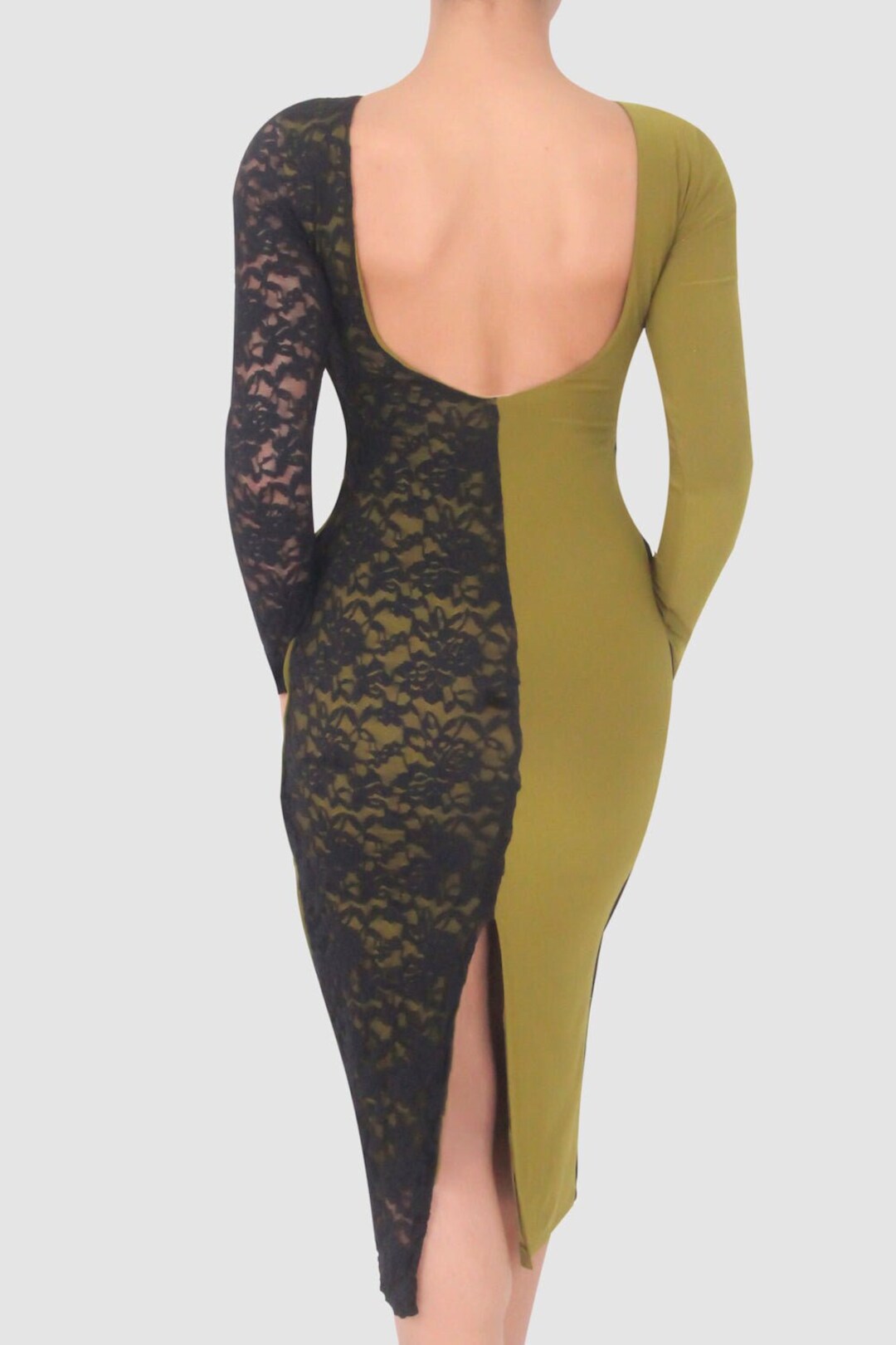 Half and Half Dress / Green I Black Lace / Line Collection Etsy