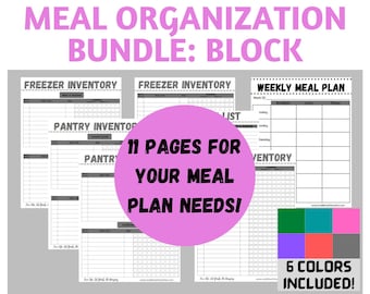Meal Organization Printables Bundle - Block - 6 Colors Included