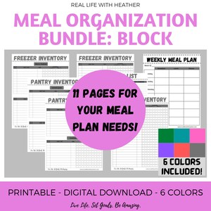 Meal Organization Printables Bundle - Block - 6 Colors Included