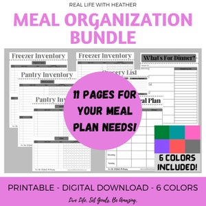 Meal Organization Printables Bundle - 6 Colors Included