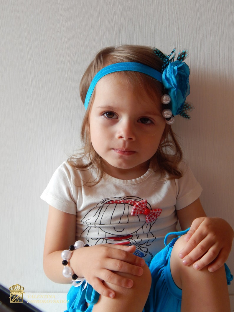 Little Girl Pearl Bracelet. Flower Headband Blue Headband and | Etsy
