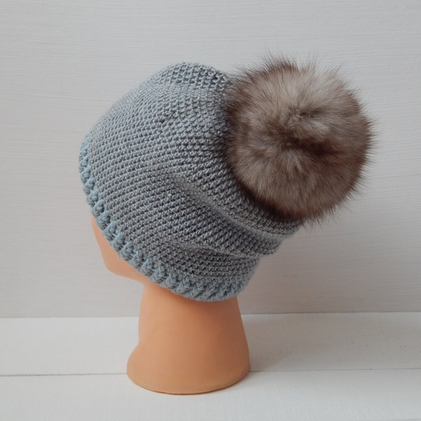 Women's hats. Natural Real Fur. Winter hat with fur pompon. Pomopon Polar fox.Exclusive from Valentina Shirokovskikh