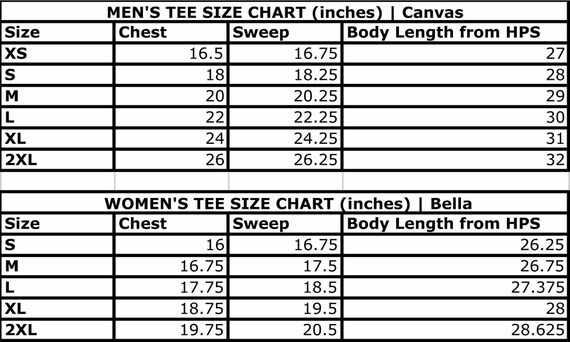 Screen Printing Size Chart