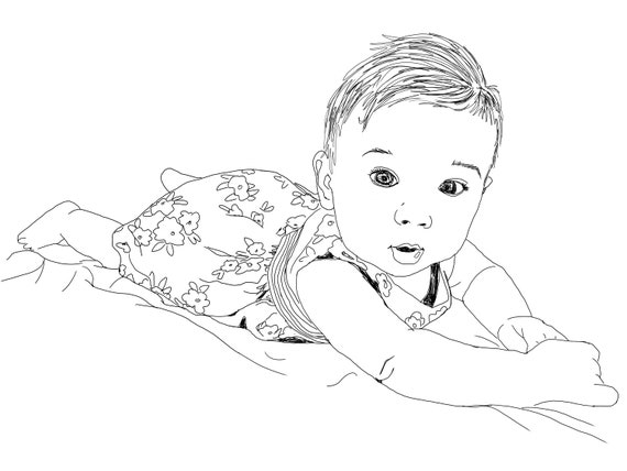 Dessin Au Trait Portrait Numérique Personnalisé Bébé Et Enfant