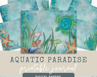 Aquatic Paradise Junk Journal: afdrukbare collagepagina's (digitale download)