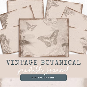 Diario basura vintage botánico imprimible, páginas de diario de escritura, hojas de collage digital, material efímero para diario, diario artístico imprimible de 11 x 8,5