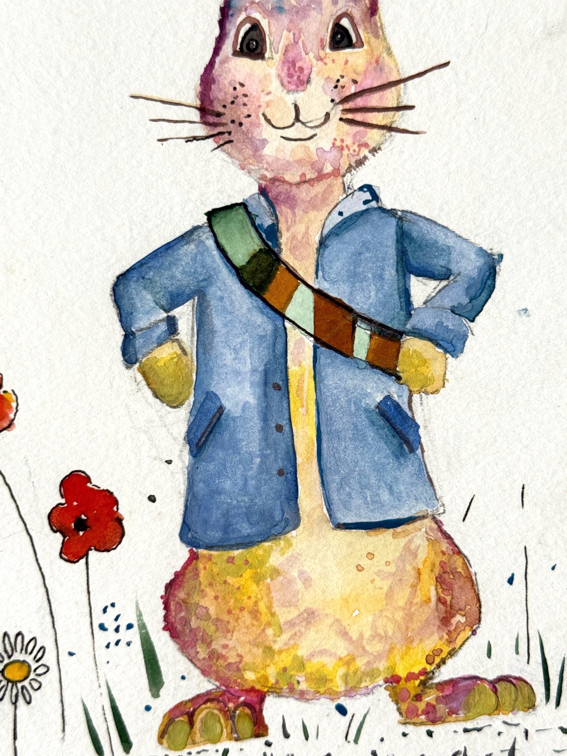オリジナル水彩画ピーターラビット：マルチカラーアート、A4 - Etsy 日本