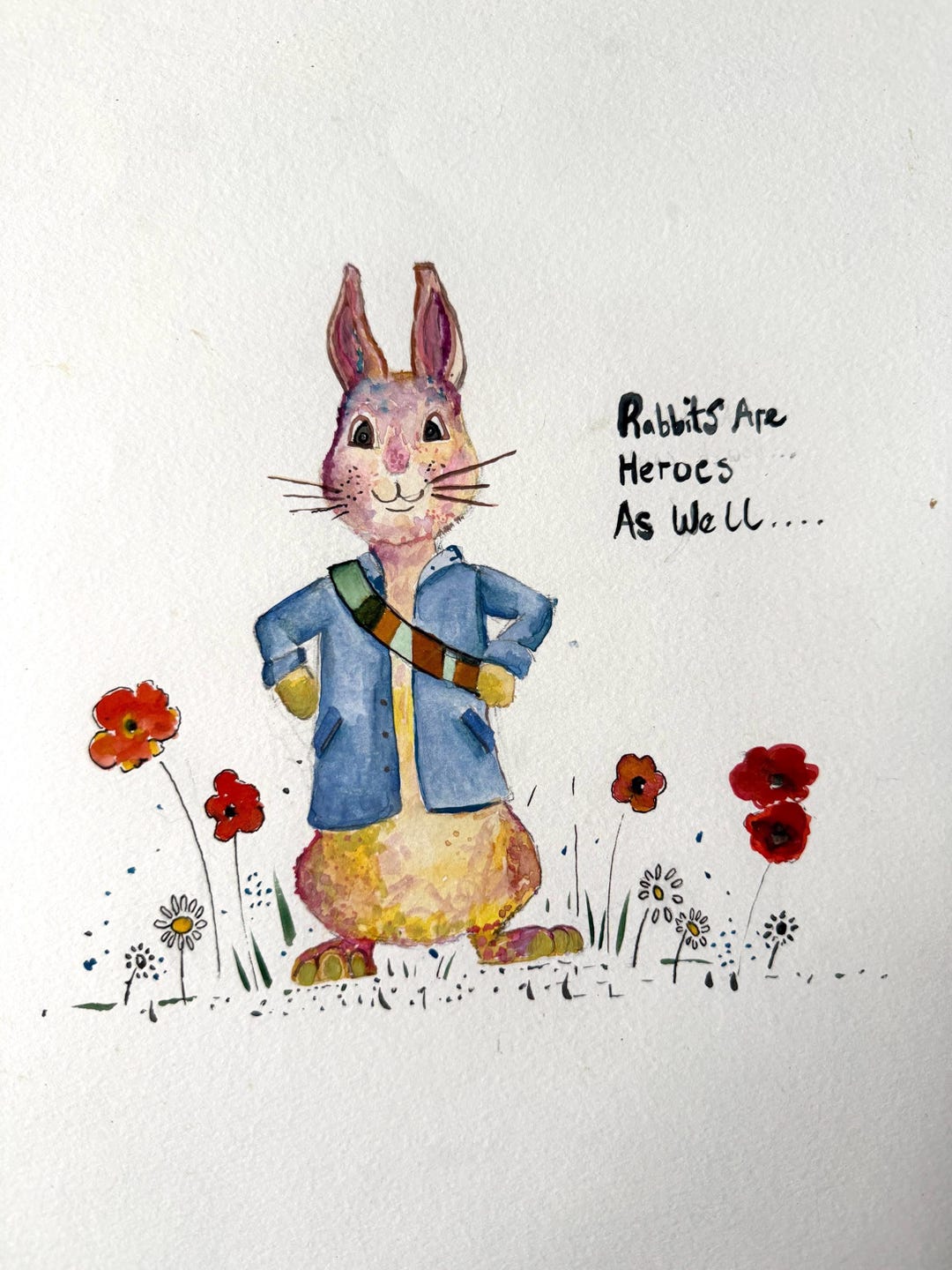 オリジナル水彩画ピーターラビット：マルチカラーアート、A4 - Etsy 日本
