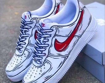 Custom AF 1 Cartoon Red Swoosh, Custom AF 1, AF Ones, Af 1 Custom