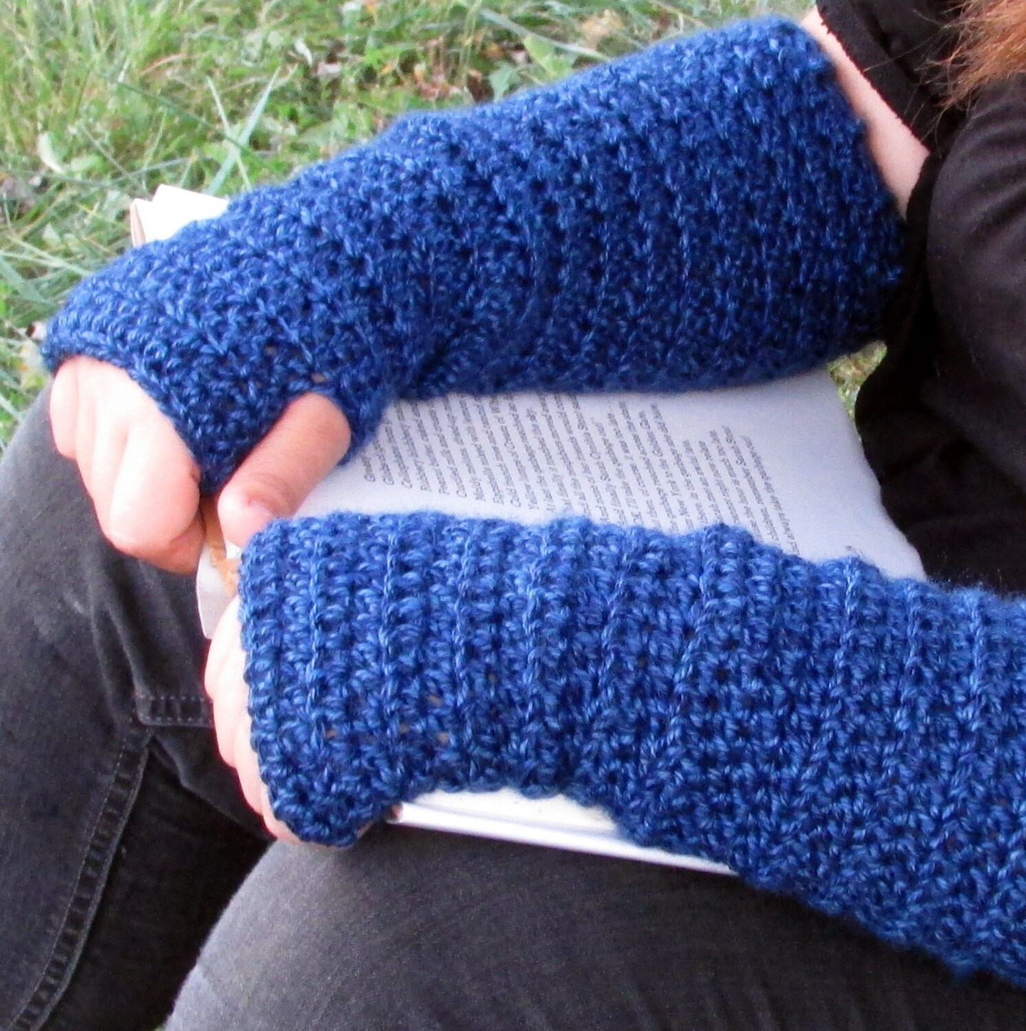 Blue Hand Warmers Long Crochet Arm Warmers Slouchy Etsy