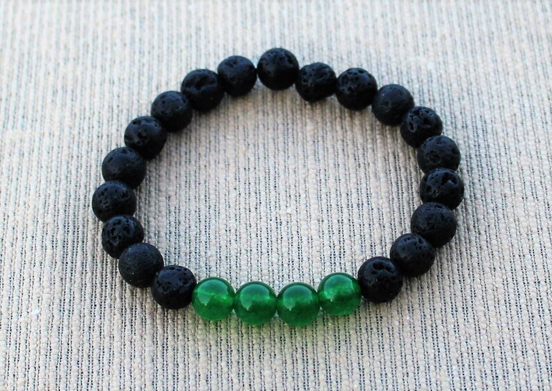 Lava Rock and Emerald Green Bracelet Men Jade Black Stone ...