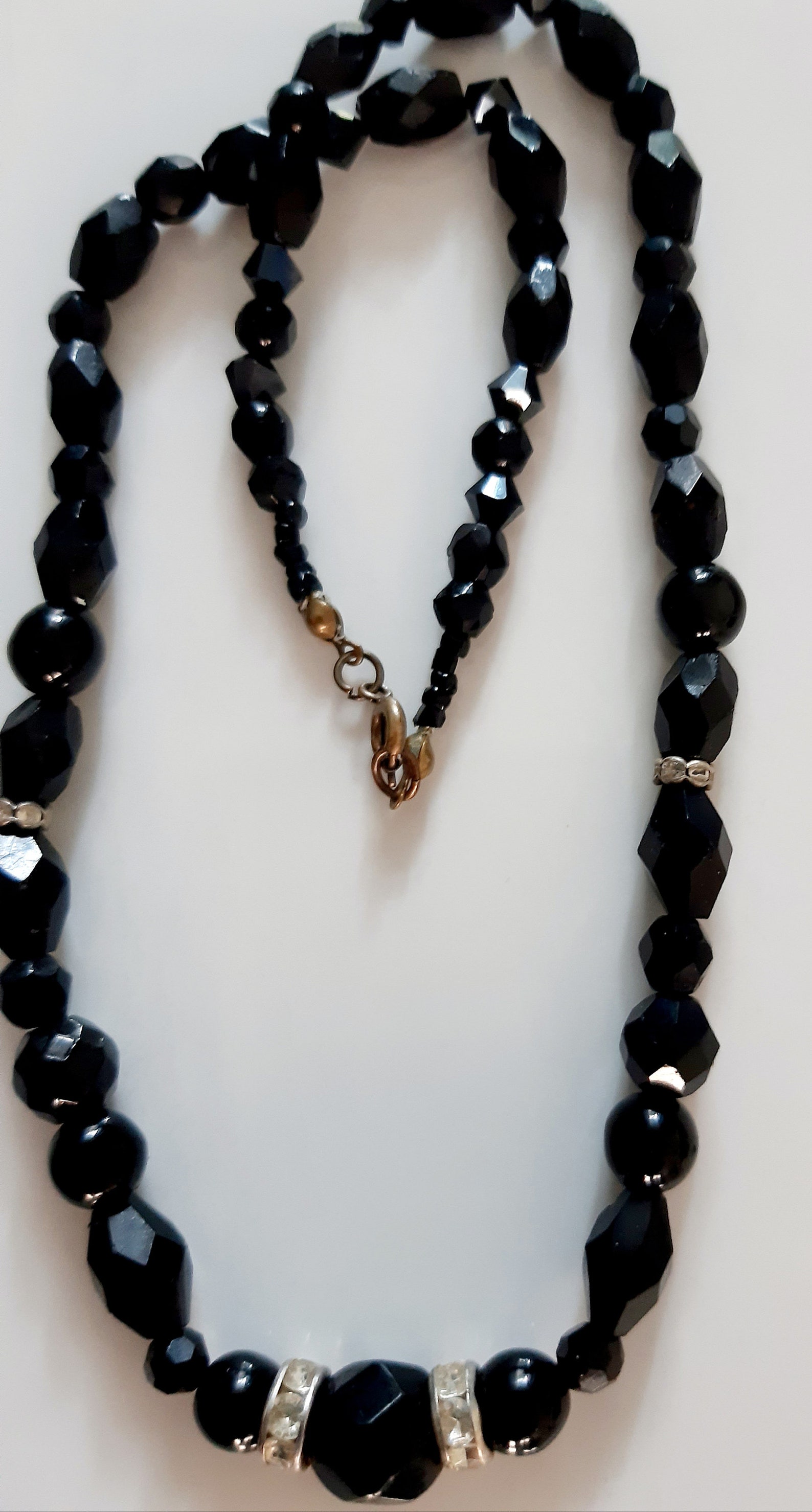 Vintage faceted black jet necklace. Black ladies jewellery. Etsy
