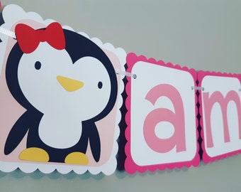 Girl Penguin Banner/ Penguin Birthday Party/ Pink Penguin/ Penguin 1st Birthday Banner/ Penguin Party/ Penguin Birthday Decor/ Klutterella