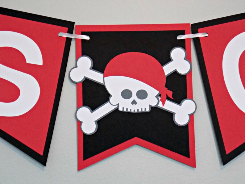 Pirate Birthday Party Banner/ Skull Birthday Banner/ Boy Pirate Birthday/ Red Black Pirate Birthday Banner/ Pirate 1st Birthday/ Pirate Part image 3