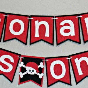 Pirate Birthday Party Banner/ Skull Birthday Banner/ Boy Pirate Birthday/ Red Black Pirate Birthday Banner/ Pirate 1st Birthday/ Pirate Part image 2