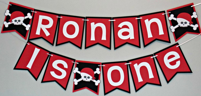 Pirate Birthday Party Banner/ Skull Birthday Banner/ Boy Pirate Birthday/ Red Black Pirate Birthday Banner/ Pirate 1st Birthday/ Pirate Part image 2