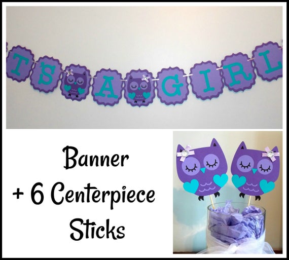 Purple Owl Baby Shower Banner Purple Owl It S A Girl Etsy
