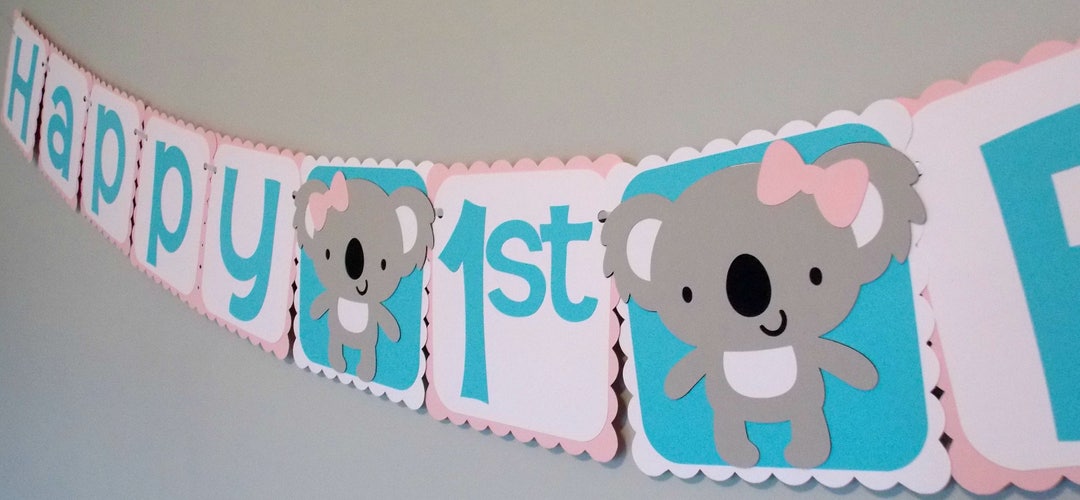 Koala Birthday Theme Banner/ Girl Koala Bear Party Decor/ Girl Koala