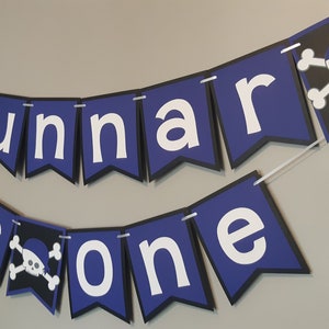 Pirate Birthday Party Banner/ Skull Birthday Banner/ Boy Pirate Birthday/ Red Black Pirate Birthday Banner/ Pirate 1st Birthday/ Pirate Part Dark Blue