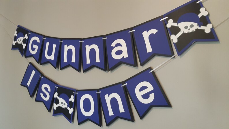 Pirate Birthday Party Banner/ Skull Birthday Banner/ Boy Pirate Birthday/ Red Black Pirate Birthday Banner/ Pirate 1st Birthday/ Pirate Part Dark Blue